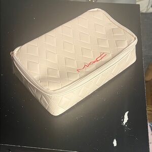 MAC Cosmetics Quilted Cream Cosmetic Bag with Red Logo